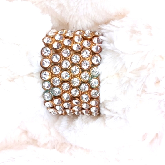 💞SALE!💞 Vintage Heavy RHINESTONE STRETCH Bracelet - Estate Jewelry - Picture 2 of 7